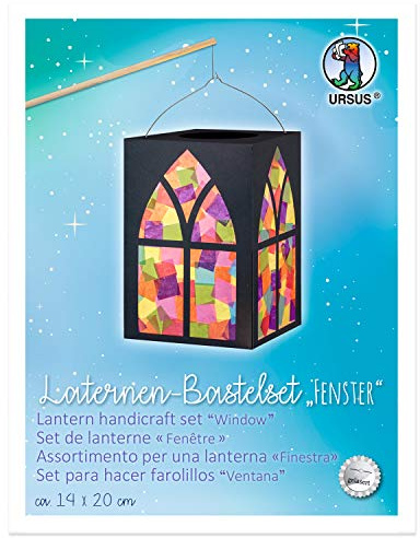 Ursus 18880099 Lantern Craft Set Window 300 g/m² Approximately 14 x 20 cm Black Photo Cardboard Lantern Hanger 11 Sheets of Transparent Paper 42 g/m² Includes Craft Instructions