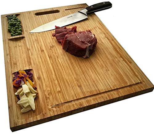 NIUXX Bamboo Cutting Board Kitchen, Extra Large Chopping Board with Built-in Compartments & Juice Grooves, 50 x 36 x 2 cm Carving Butcher Board with Handle, Meats Vegetable Bread Fruits Serving Board