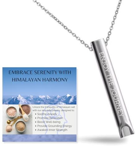 HALUKAKAH ENJOY THE JOURNEY Collana Respirazione Zen con Catena in Placcato Platino: Strumento di Meditazione e Sollievo dall'Ansia per Rilassamento, Pratica Respiratoria, Sale dell'Himalaya Incluso