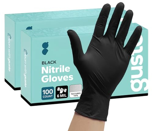 Comfy Package GUSTO Black Nitrile Gloves [200 Count] 6 Mil, HEAVY DUTY Disposable Gloves for Food Prep, Cooking, Tattoo, Cleaning – Latex-Free, Powder-Free, Textured Fingertips - Large (Formerly