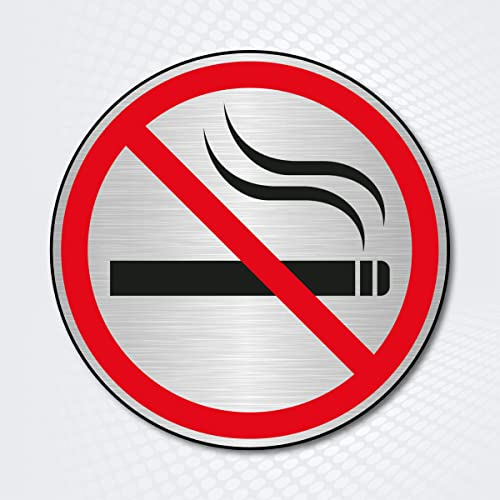 Rundes Warnschild Achtung! Bitte nicht rauchen – Ø 10 cm | Hinweisschild aus gebürstetem Alu-Dibond mit Klebepad | Rauchen verboten | robust & wetterfest für Innen- und Außenbereich