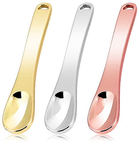 WLLHYF Mini spatola per trucco in metallo, per la cura della pelle, cucchiaio riutilizzabile, beauty scoop, per cosmetici per il viso, crema e lozioni idratanti (oro argento, oro rosa, oro, 3)