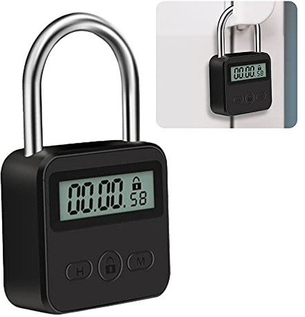 mizikuu Bloqueo de Tiempo Inteligente, Bloqueo de Temporizador Electrónico 99 Horas de Tiempo Máximo con Pantalla LCD Cerradura de Temporizador de Metal Candado de Seguridad Recargable, Negro