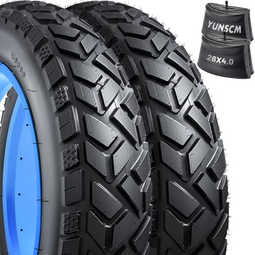 26x4 Fat E-Bike Tires-Heavy Duty, High-Performance 26 x 4.0/102-559 and Bike Tubes Compatible with 26x4.0 Electric Bike, MTB, Mountain, All-Terrain Directional Tread Bicycle Tires and Tubes-2 Pcs