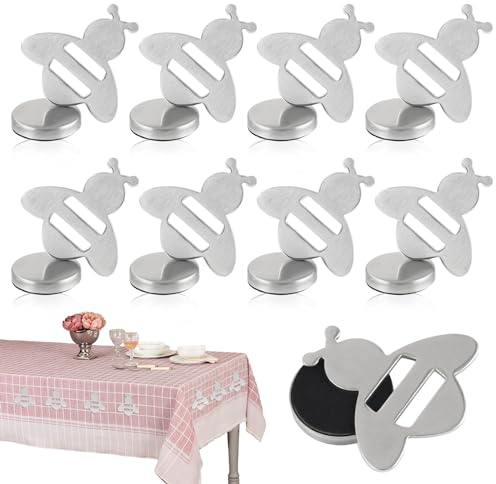 INQUIRLLY Bienen Motive Tischdeckenbeschwerer mit Magnet, 8 stück Tischtuchgewichte aus Edelstahl für Tischtuchbeschwerer Outdoor Tischtuchklammern für draußenGarten Picknicks Küche und Restaurant