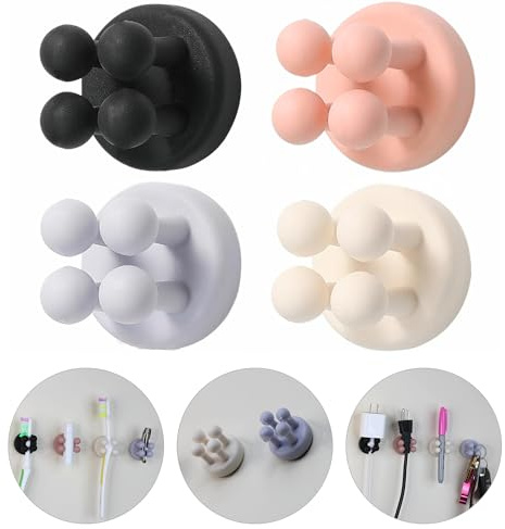 Mindful Design Razor Holder - 4Pcs Self Adhesive Silicone Toothbrush Holders Wall Mounted to Mirror for Shower Hanging Towel, Functional Waterproof Hook for Bathroom Kitchen Living Room Office