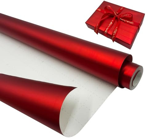 Rote Geschenkpapierrolle: 43 cm x 12 m, einfarbig, matt, metallisch, recycelbares Geschenkpapier für Geburtstage, Weihnachten, Hochzeiten, Partys, Festgeschenkdekorationen