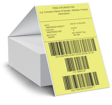 FINDAT Etiqueta Térmica Plegable Amarilla 100 x 150 mm Imprimible Rectangular Pegatina Térmica Impermeable para Direccion Oficina Código de Barras Logotipos 250 Pieza