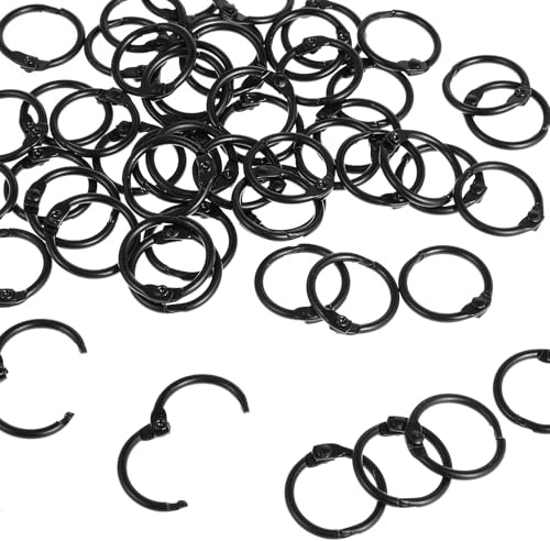 50 anelli per raccoglitori da 1,5 cm, anelli in metallo per schede indice, piccoli anelli per raccoglitori, in acciaio, placcati argento, per scuola, casa, ufficio (argento) (nero)