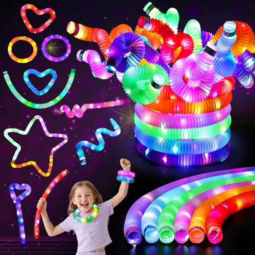 LovesTown 24PCS Light Up Glow Sticks Pop Tubes, Glow in the Dark Party Favor Supplies for Kids Supplies, Light Up Necklace Bracelet Accessories for Boys Girls Birthday Easter Gifts, Goodie Bags