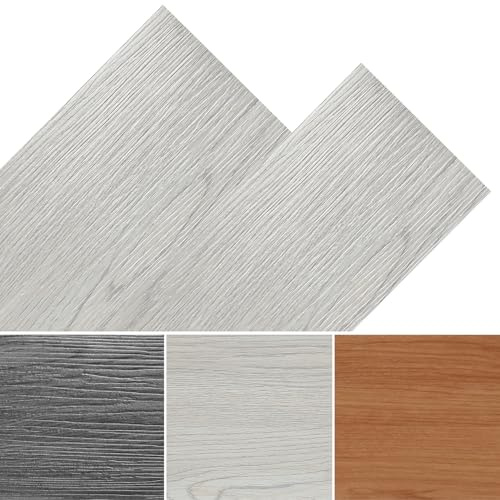 Fogmiea Rivestimento per pavimento in PVC autoadesivo in vinile, effetto legno, antiscivolo, impermeabile, ignifugo, 10 m²/72 piastrelle, rovere grigio | Pannelli autoadesivi in PVC effetto legno, impermeabili, antiscivolo e ignifughi, 72 pezzi coprono 10 m².