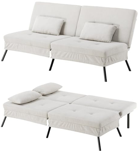 LUCKRACER Sofa 3 Sitzer Sofa Schlafsofa mit Schlaffunktion, überzug Futon Klappsofa, Bettcouch, ecksofa, Couch, 5 Verstellbare Winkel, Ideal für Wohnungen Wohnzimmer aus Cordstoff Beige