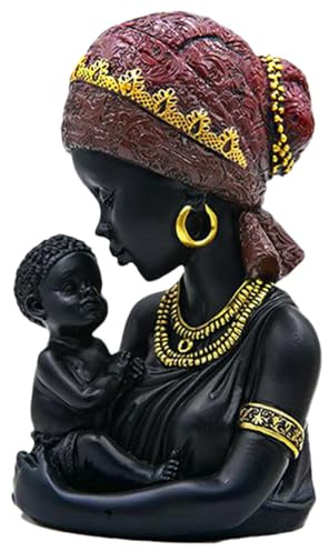 African Decor, Black Resin Sculpture, Modern Mother and Child Ornament, Ethnic Art Figurine, Ideal for Bookshelf, TV Stand, Coffee Table, Bedroom, Living Room, Workstation Display