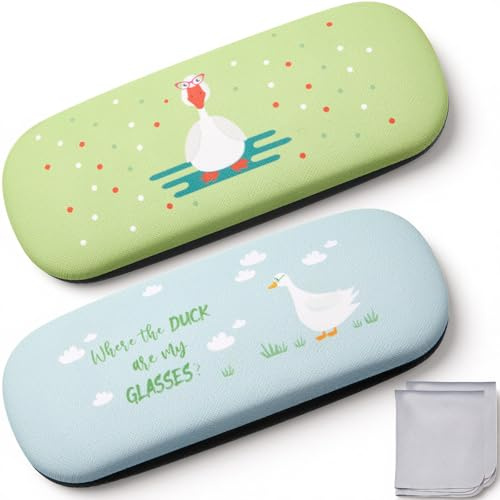Photect 2 Glasses Cases for Women, Hard Shell Cute Animal Design | Slim Eyewear Holders with Microfiber Cloths, Fit Readers, Blue Light Frames and Small Sunglasses for Handbag, Office & Travel