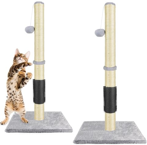 80cm Large Cat Scratching Post, Cat Scratch Posts for Indoor Cats, Tall Sisal Tree with Hanging Ball Toy, Carpet Covered Heavy Base, Sisal Claw Scratcher Tower for Kittens, Adult Pets