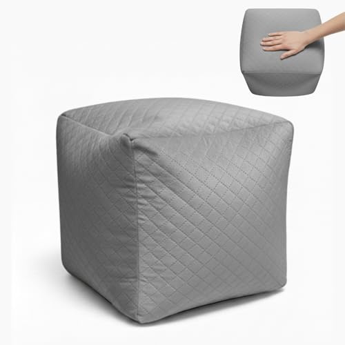 Sapphire Collection Modern Cube Bean Bag Velvet Footstool – Large Square Velvet Pouffe Stool, Multi-purpose ottoman for Stylish Indoor & Outdoor Living, Machine Washable (Gray)