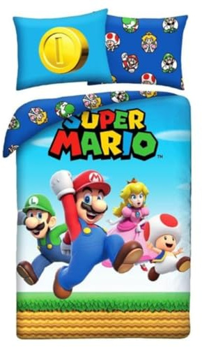 Super Mario Funda Nórdica Cama 90 140x200 + Funda Almohada Mario Luigi