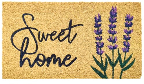 Comart - Zerbino Season in Cocco - 40x70 cm - Design Moderno - Zerbino Ingresso Esterno e Interno - Antiscivolo - Facile da Pulire - Tappeto Asciugapassi con Disegni e Scritte di Benvenuto - Lavanda