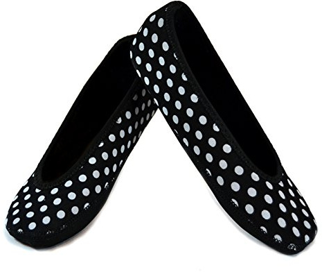 Nufoot Ballet Flats: Women's House Slippers for Indoor Use, Neoprene Socks with Slip-Resistant Soles, Wear as Yoga or Pilates Shoes, Black with White Polka Dot, Medium