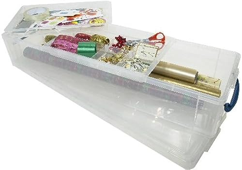 Really Useful Wrapping Paper Storage Box with Trays, 22 Litre, Clear, 82 x 25.5 x 15.5,