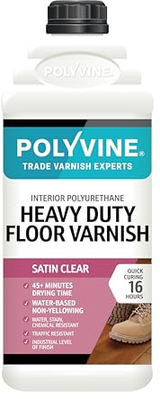 Polyvine Heavy Duty Floor Varnish Satin Finish – Quick Drying Floor Varnish – Polyurethane, Water-Based, Water Resistant Indoor Flooring Protection for Wood, Stone, Tiles, Slate (Satin, 2 Litre)
