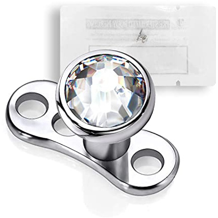 WARRIOR® Sterile Piercing Dermal Anchor in Titanio G23 ASTM F136-13 con Cristallo da 4 mm(PTZ-01) (Bianco, altezza 2.0mm)