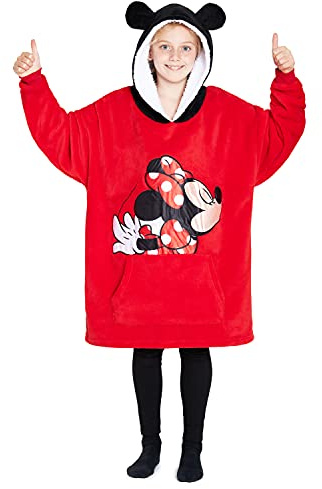 Disney Sudaderas con Capucha para Niña, Sudadera Batamanta de Polar Stitch Minnie Bata Manta Oversize Niños Talla única (Rojo)