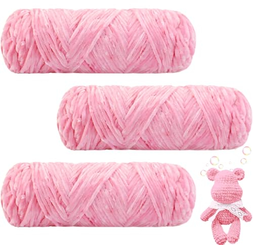 Maxee 300g(3×100g) Samtig Babywolle, Samt Velvet Wolle Chenille Garn, Kuschelweich Chenillegarn, Flauschige Weich Plüschwolle, Häkelgarn Wolle Zum Stricken & Häkeln-03
