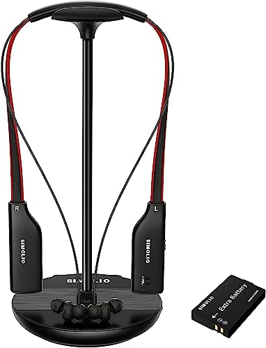 SIMOLIO TV Kopfhörer Kabellos mit Sendeladestation, Funkkopfhörer für Fernseher mit Ersatzbatterie für Senioren, 2.4GHz Wireless Headset mit 100ft Reichweite & Audio Bypass zur Soundbar