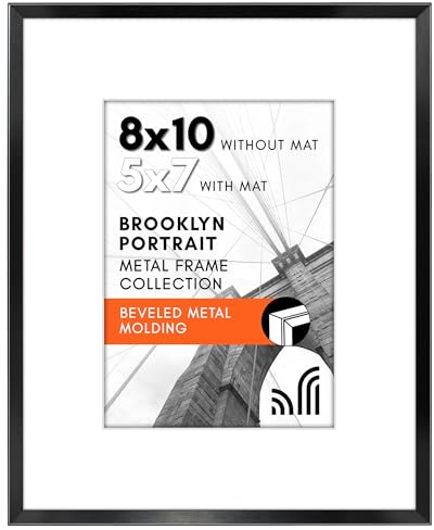 Americanflat 8x10 Metal Picture Frame with Tempered Glass - Use as 5x7 Frame with Mat or Display 8x10 Photo Without Mat - Brooklyn Collection - Picture Frames for Tabletop or Wall - Black
