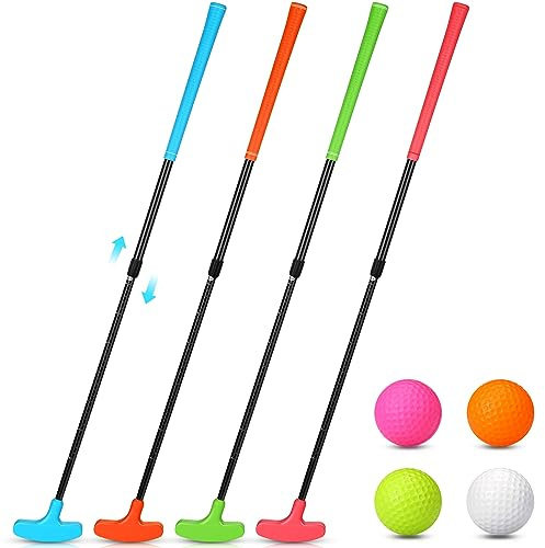 Hiboom 4 Pack Golf Putters for Men and Women Two Way Mini Golf Putter with 4 Balls Adjustable Length Kids Putter Bulk Right or Left Handed Golfers for Children Teenager Junior(Fresh Color,4 Pack)
