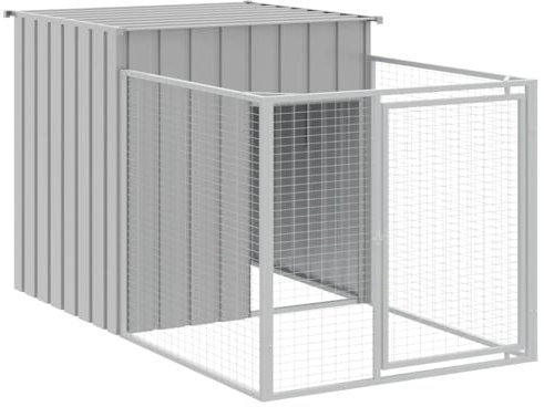 vidaXL Caseta para Perros, Perrera con Tejado Puerta, Casa para Animales, Jaula para Jardín Patio, Acero Galvanizado Gris Claro 110x201x110 cm