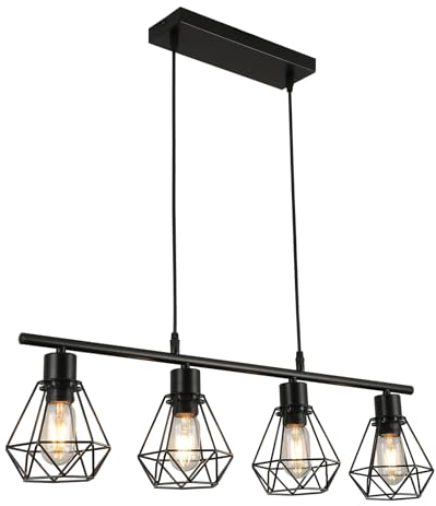 FORCOSO Pendelleuchte Esstisch 4 Flammig, Esszimmerlampe Schwarz Metall Hängelampe E27 Esstischlampe Hängeleuchte Höhenverstellbar, Industrie Vintage Esszimmer Esstisch Lampe Hängend Küche