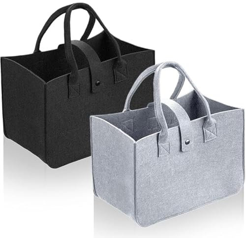 Puedno Filztasche Einkaufstasche 2 Stück Filztaschen Shopper 30x20x18cm Faltbar Tragetasche Filz Henkeltasche Klein Wiederverwendbar Filz Shopping Bag zur Einkaufen Ausgehen Spielzeug