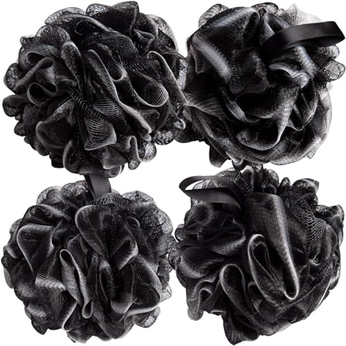 DDUP Loofah, Shower Puff for Women and Men, Mesh Pouf, Soft Shower Pouf, Bath Scrunchie, Multi Pack Body Puff, Exfoliating Bath Sponge for Adults(Black)