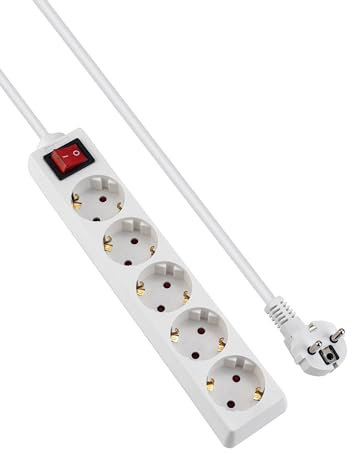 GRIFEMA Ciabatta Multipresa con 5 Prese e Interruttore, 3500 W, 16 A, 1,5 m, Bianco, Protezione Bambini, Prese Orientate a 45°, Evita Consumi Fantasma