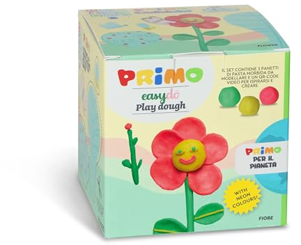 PRIMO - Pasta Modellabile Dermatologicamente Testata 95%Origine Vegetale, 3 Colori 60g, Panetto Argilla da Modellare Morbida Elastica Vasetto, Giochi Bambini 4 Anni Lavoretti Creativi, non Sporca Mani