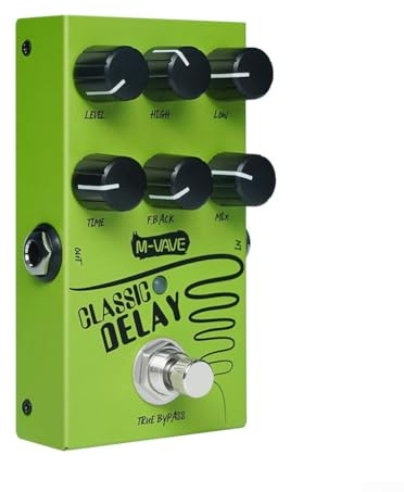 EasyByMall Pedal de retardo digital, tiempo de retardo de 600 ms, True Bypass, verde