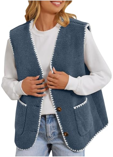 KHIRVWL 2024 Offerte Gilet Pile Donna Teddy Gilet in Pile Felpato Smanicato Giubbotto Fleece Giacca Senza Maniche Oversize Caldo Giacchetto Giacche Smanicato con Tasto Leggero Gilet Autunno Inverno