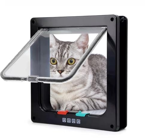 Katzenklappe Hundeklappe,Dünne Katzentür für Fenster,Katzenklappe Fenster,Haustiertüren und Schiebetür,Sicherheits-Haustiertür mit 4-Wege-Schloss,Hundetür Katzentür Haustierklappe,Schwarz,S