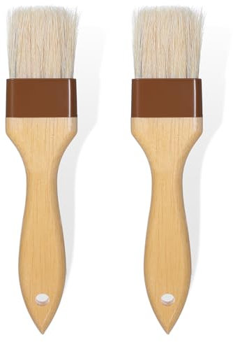 2 Stück Backpinsel Küchenpinsel Naturborsten Kochpinsel BBQ Pinsel Hitzebeständig Grillpinsel Backen Basting Ölpinsel mit Langem Holzgriff für Fleisch Gebäck Rühren Kochen
