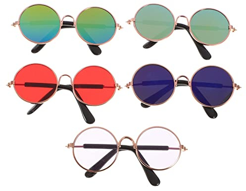 DRESSOOS Stylish Cool Dog Sunglasses 5pcs Pet Glasses for Dogs Fashionable Resin Metal Frames