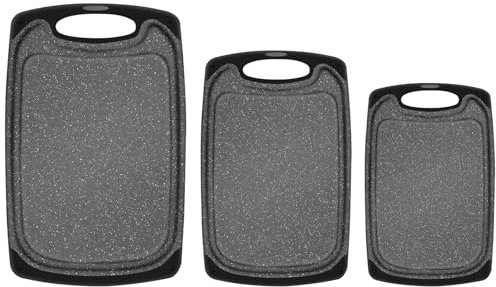 NEXROLA planche à découper en plastique, planche à découper 3 pièces, tagliere cutting board avec bac anti-débordement + trou de suspension pour rangement Noir