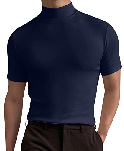 Maglietta Collo Alto Cotone Uomo, Tshirt Uomo Manica Corta Basic Tops Tinta Unita Maglietta a Maniche Corte Da Uomo Slim Fit Maglietta Estiva Alla Moda Girocollo Elasticizzata Per Il Tempo Libero