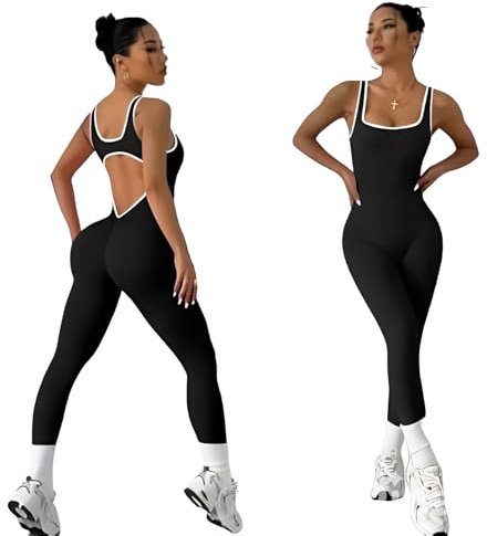 Seamless Yoga 1 Piece Bodysuit with a Stylish Open-Back Design, Perfect for Shaping And Lifting Sports Workout Set Jumpsuit (Black, Small)