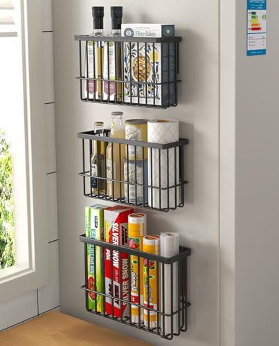 EigPluy 3 Piece Kitchen Cabinet Door Storage Box,Self Adhesive Wall Mounted Storage Boxes,Wardrobe/Bathroom/Refrigerator Small Items Organizer Storage Box (Black3)