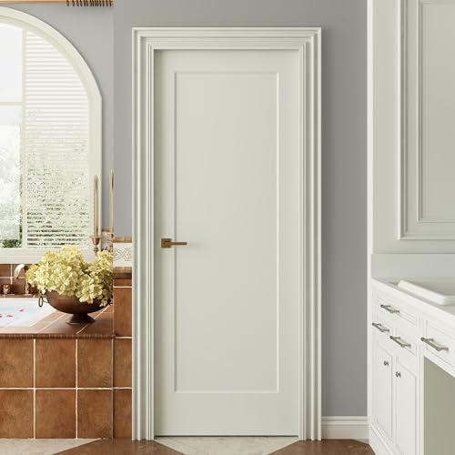 JUBEST 24x80 1-Panel Shaker Style White Primed Hollow Core Interior Molded Door Slab, NOT Included Hardware, Pre-Assembled Interior Door for Pantry, Laundry, Closet