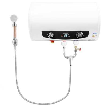 Varmvattenbehållare panna, 35 L/50 L/60 L/80 l varmvattenberedare med kran och handdusch, 2 000 W IPX4 energisparande varmvattenberedare, max. 75 °C, väggmonterad, G1/2 kontakt (vit, 35 l)