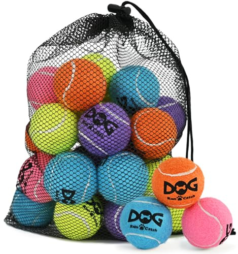 INSUM 20 Pack Small Tennis Balls for Dogs - 2 Inch Squeaky Dog Balls Toys with Mesh Bag, SGS Certified, Durable Non-Toxic, Built in Squeaker, Small Breeds