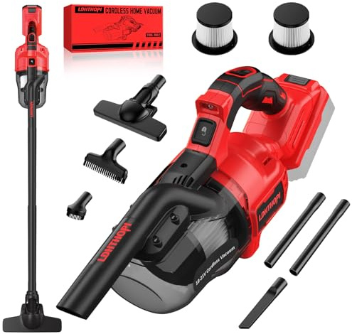 LDHTHOPI Akku Staubsauger für Makita 18V,20000 Pa Starke Saugleistung,1,28 kg Leichter Staubsauger mit HEPA-Filter,Handstaubsauger mit LED-Licht Für Teppich,Hartboden,Möbel,Auto (Ohne Akku) Rot
